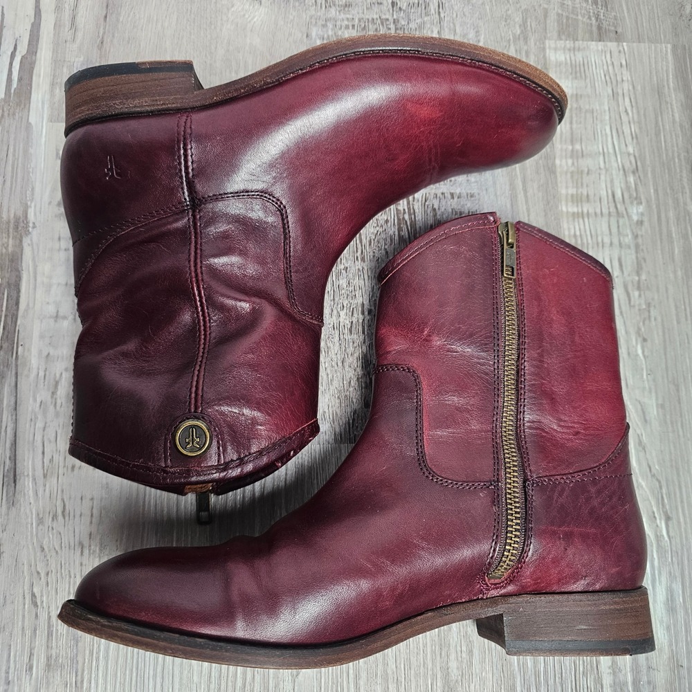 Frye Melissa Button Short Zip Boot Women 7.5B Wine Leather Western Heritage